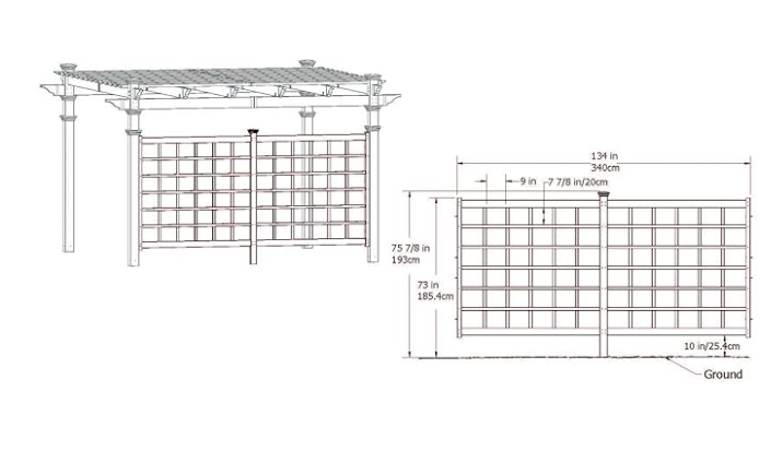 White Vinyl Trellis Wall for Pergola - 75'' H X 134'' W - Unassembled