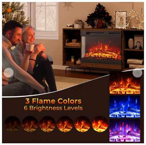 24 Inches 3-Sided Glass Electric Fireplace Heater with Remote Control