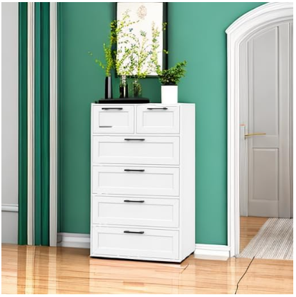 6 Drawer White Dresser, Tall White Dresser with Large Storage Space (Scratch and Dent)