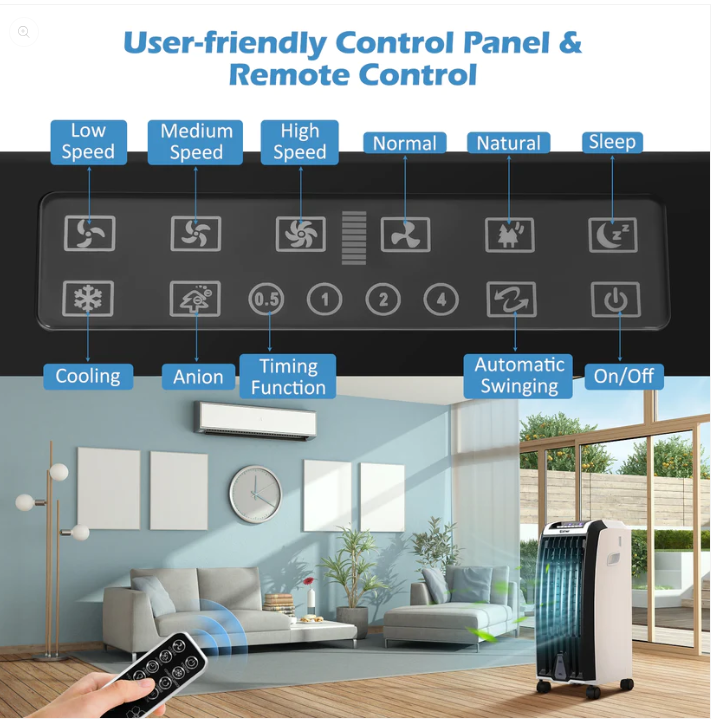 Evaporative Portable Cooler Fan Anion Humidify W/ Remote Control - *FINAL SALE * NOT AC *