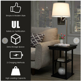 Floor Lamp Bedside Desk with USB Charging Ports Shelves