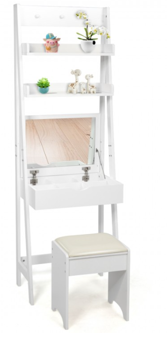 3-in-1 Modern Shelf Vanity Set with Flip Top Mirror and 6 Makeup Organizers - Assembled