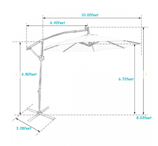 Tax Free - 10 Feet Patio Offset Umbrella with 32 Solar-Powered LED Lights-Turquois (Assembled)