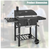 Outdoor BBQ Charcoal Grill with 2 Foldable Side Table and Wheels - Unassembled