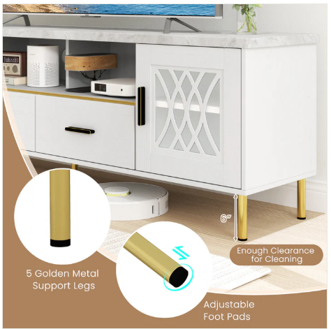 71 Inch TV Stand with Glass Doors for 80 Inch TVs-White-Scratch and Dent - (Fully Assembled)