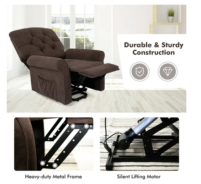 Power Lift Recliner Chair Sofa for Elderly w/ Side Pocket & Remote Control Brown