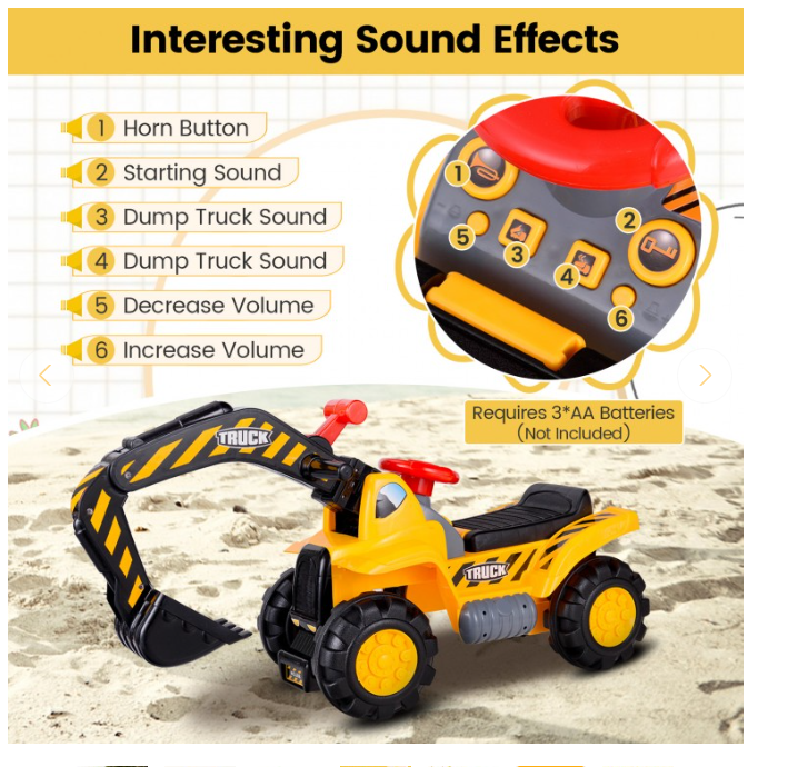 Ride on Push Car Bulldozer Digger Toy with Safety Helmet and Working Shovel