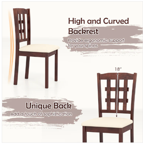 Set of 4, Wooden Dining Chair, Linen Fabric Padded Kitchen Chairs