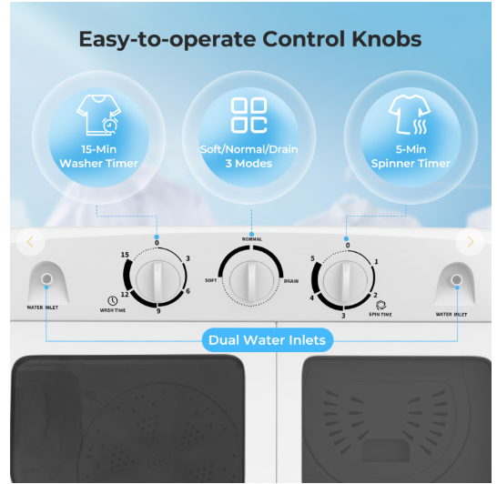 20 lbs Portable Washing Machine with Built-in Gravity Drain