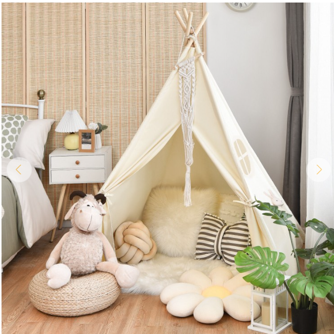 Kids Canvas Teepee Play Tent Foldable Playhouse Toys for Indoor Outdoor