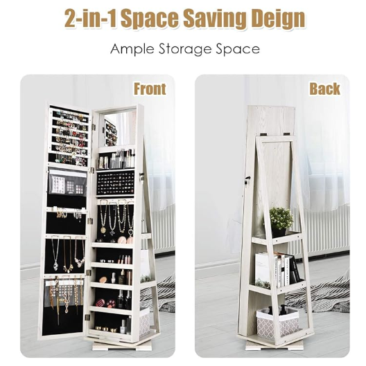 360° Rotating Mirrored Jewelry Cabinet Armoire  with Mirror