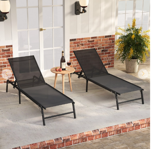 Set of 2 -  Foldable Patio Lounge Chairs