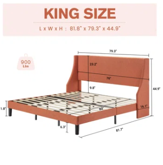 *SPECIAL* King Size Bowdoin Upholstered Wingback Platform Bed (Missing headboard) (1 Box)