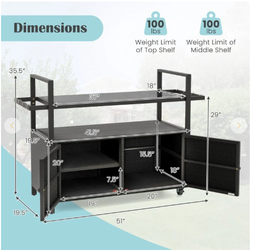 Bar Cart,  Wicker Buffet Serving Cart,  MISSING MAGNET