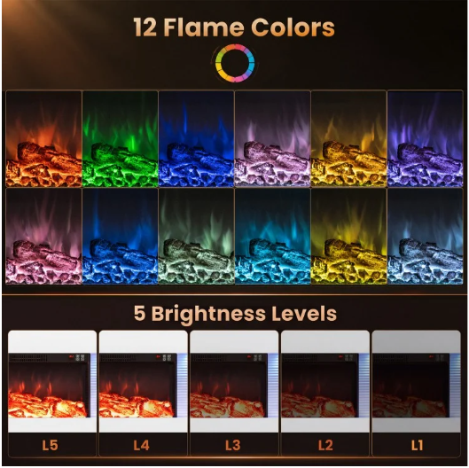 60 Inch 3-Sided Wall Mounted Electric Fireplace (UK Power cord - Requires a 120v adaptor )