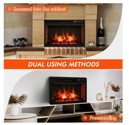 Scratch & Dent, No Box, 26 Inch Electric Fireplace Insert 4777 BTU Recessed Freestanding Fireplace w/ Remote