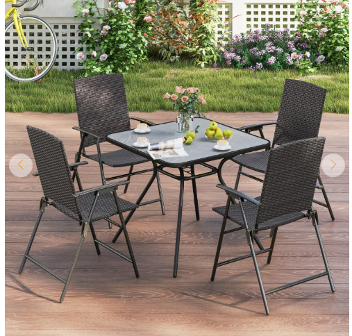 Set of 2 - Folding Patio Wicker Dining Chairs with Armrests and Metal Frame