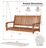 2-Person Hanging Porch Swing Wood Bench with Cushion Curved Back