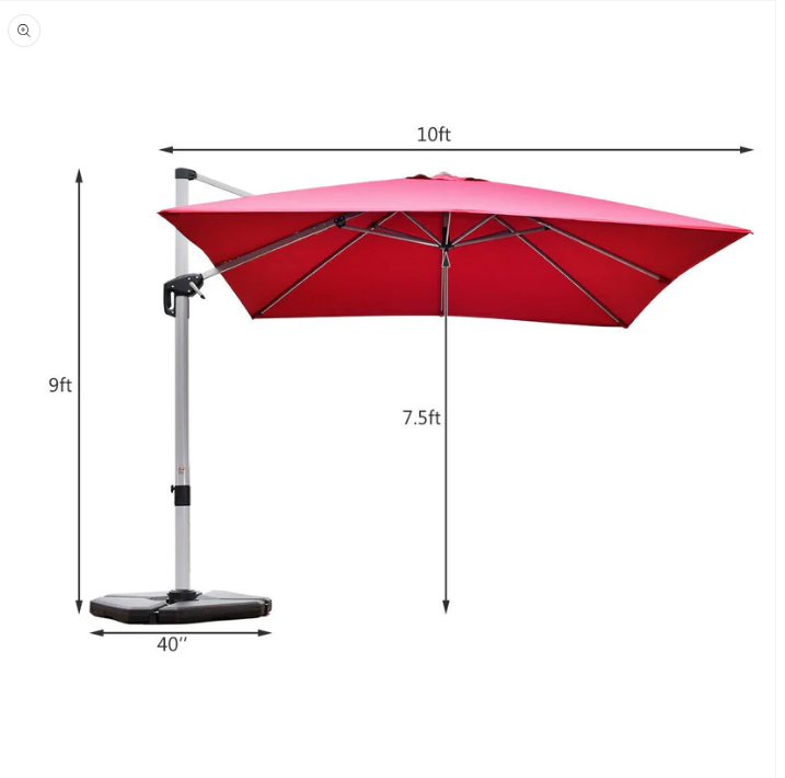 10Ft Patio Offset Cantilever Umbrella 360 Degree Tilt Aluminum W/Base Red - Assembled