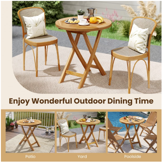 Patio Teak Wood Dining Table with Slatted Tabletop and Sturdy X-Shaped Frame (Assembled)