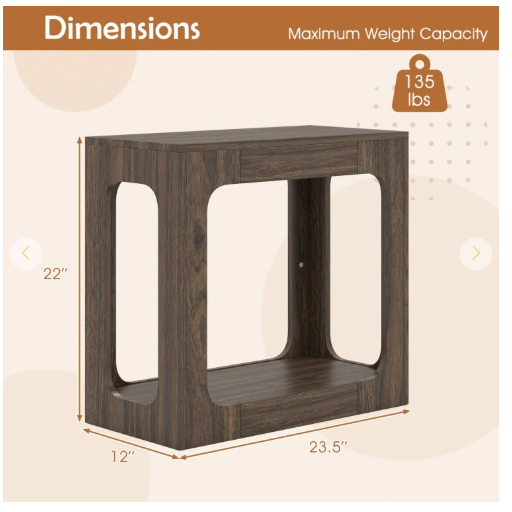 Set of 2, 2-Tier End Table with Storage Shelf for Living Room - Wallnut - Assembled