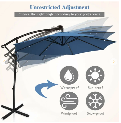 10 Feet 360° Rotation Solar Powered LED Patio Offset Umbrella without Weight Base