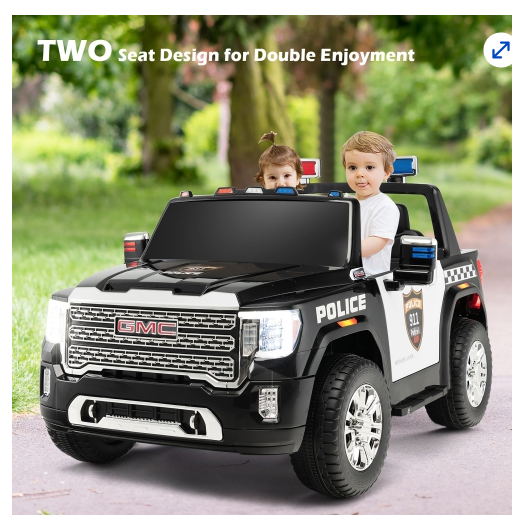 12V 2-Seater Licensed GMC Kids Ride On RC Electric Police Car with Storage Box