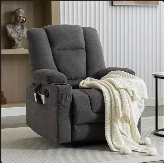 SPECIAL - Aricella Chenille Recliner with Massage, Heating & Cup Holder