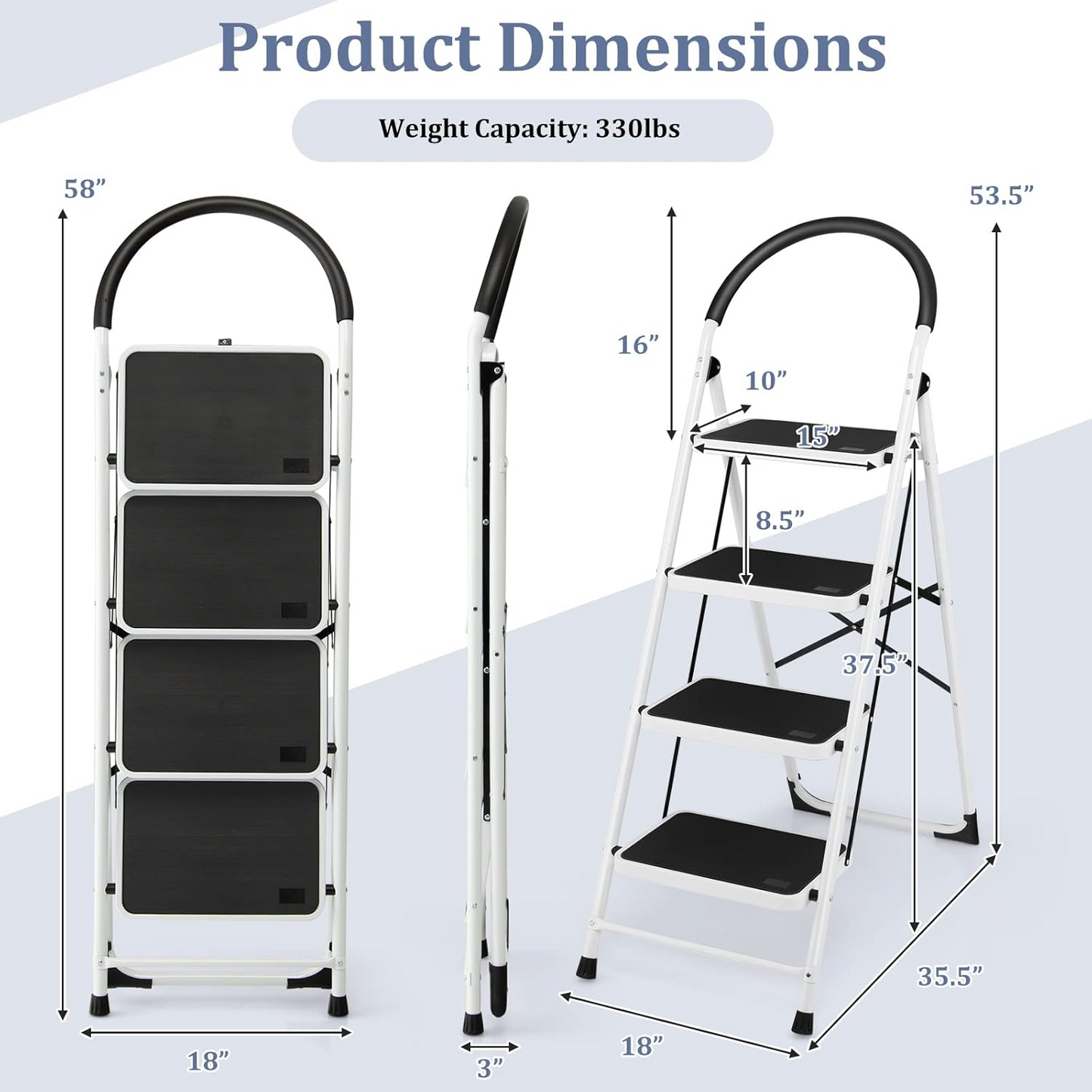 Goplus 4 Step Ladder, Folding Step Stool for Adults with Wide Non-Slip Pedal Comfort Handgrip for Kitchen Closet Office