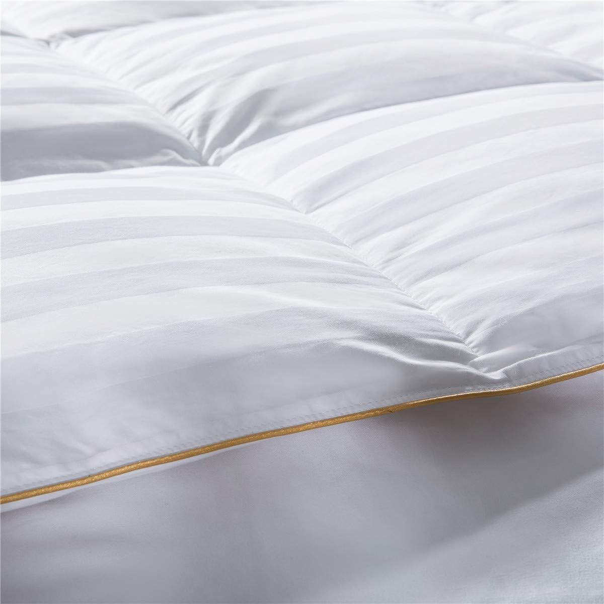 puredown® Goose Down Comforter King Size All Season 100% Cotton Shell 500 Thread Count Stripe Down Duvet Insert