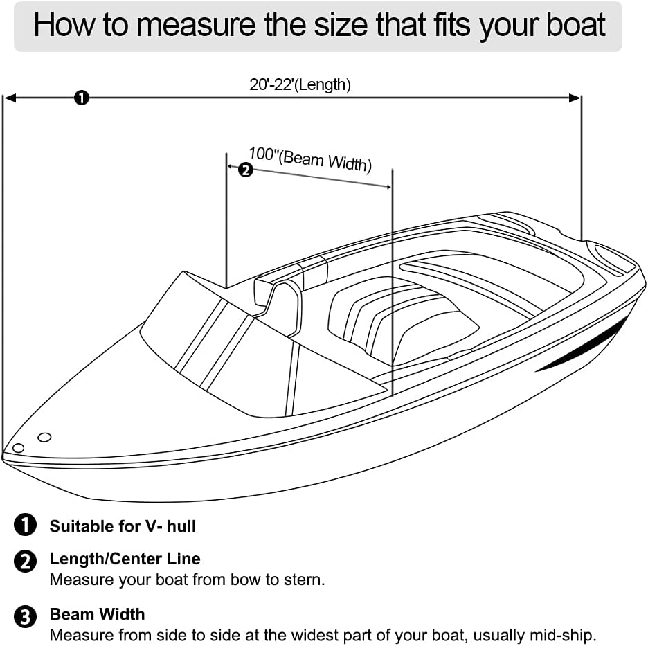 20-22ft Trailerable  Boat Cover, Heavy Duty Waterproof UV Resistant Marine Grade