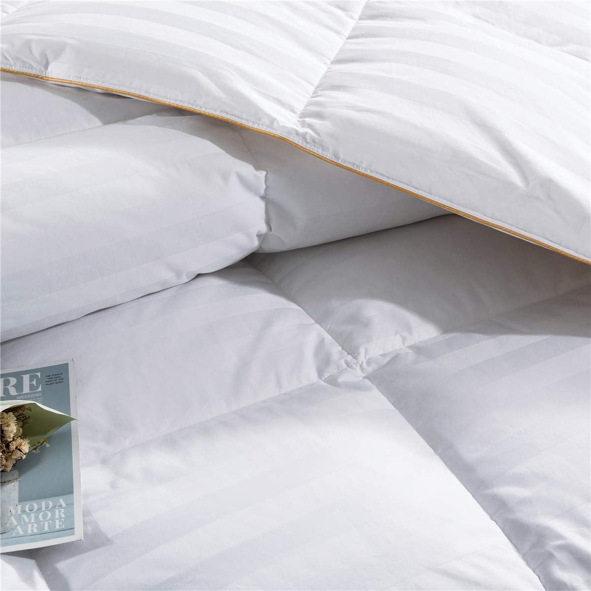 puredown® Goose Down Comforter King Size All Season 100% Cotton Shell 500 Thread Count Stripe Down Duvet Insert