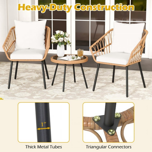 3 Piece Patio Bistro Set with Heavy Duty Metal Frame, fully assembled