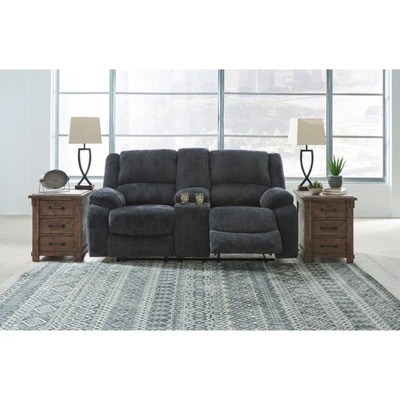 Signature Design by Ashley Draycoll Reclining Fabric Loveseat with Console, dark gray