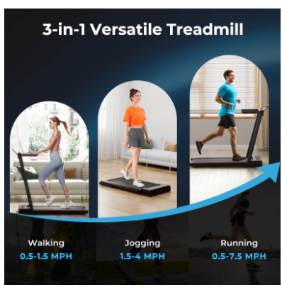 3-in-1 Foldable Treadmill with Removable Desk Workstation Remote Control Black