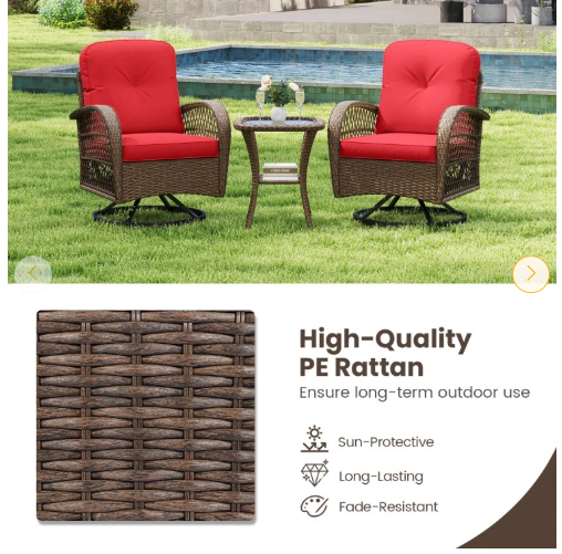 3 Pieces Outdoor Swivel Rocker Set with Small Side Table (Fully Assembled)