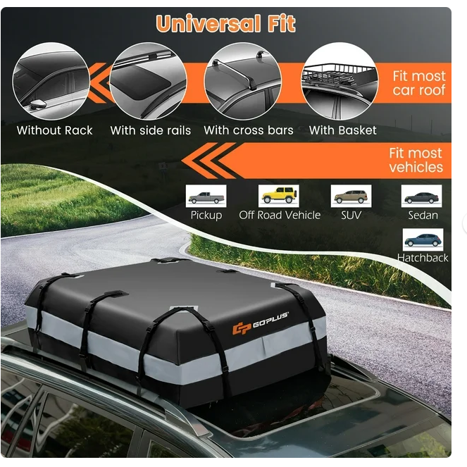 15 Cubic Feet Car Rooftop Cargo Bag - Waterproof Luggage Bag with Lock