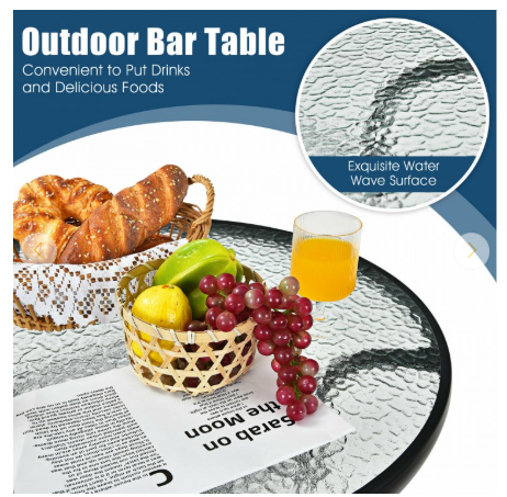 3 Pieces Outdoor Patio Bar Table Stool Set-Black (Assembled)