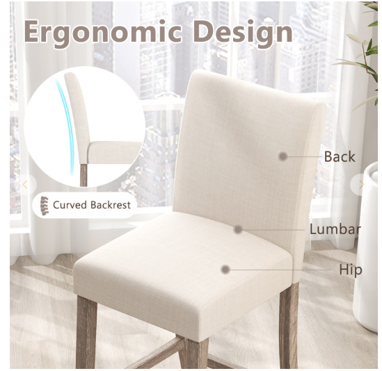 Set of 2, Counter Height Bar Stools with Back and Footrest (Fully Assembled)