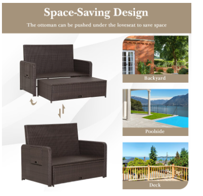 Wicker Outdoor Daybed with Loveseat and Ottoman - Beige (Ours is Grey Wicker) (assembled)