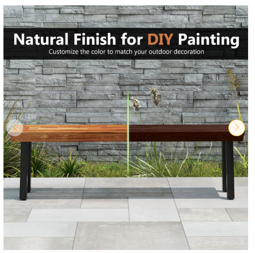 Patio Acacia Wood Dining Bench Seat with Steel Legs (Assembled) [Shipping Damage]