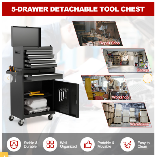 SPECIAL -40``tall, 2-in-1 Rolling Tool Chest with 5 Sliding Lockable Drawers