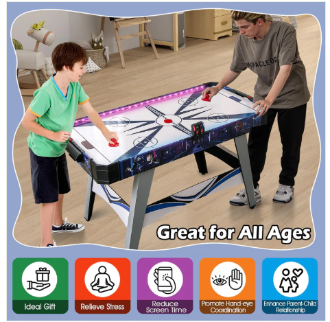 54" Air Hockey Table - Arcade Hockey Table Gaming Set w/LED Electronic Scoring (Scratch and Dent)