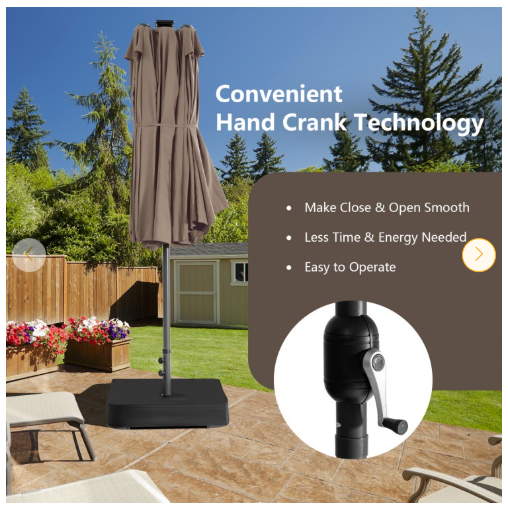 15 Feet Double-Sided Patio Umbrella with 48 LED Lights and Base, Tan
