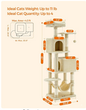 (Unassembled) - Cat Condo, cat  tree, 61-Inch Cat Tower with 5 Scratching Posts, 2 Perches, 2 Caves, Hammock, 2 Pompoms, Beige (1 Box, Unassembled)