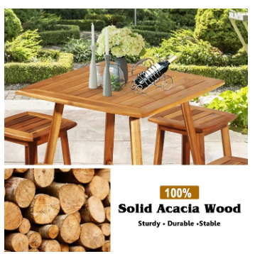 5PCS Acacia Patio Dining Set W/Square Table & 4 Stools Reddish Brown - (Scratch and Dent)