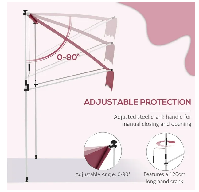 6.6'x5' Manual Retractable Patio Awning Sun Shelter, Wine Red