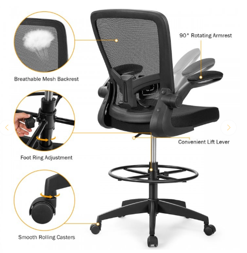 Adjustable Height Mid Back Mesh Drafting Office Chair