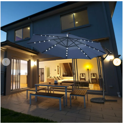 10 Feet 360° Rotation Solar Powered LED Patio Offset Umbrella without Weight Base