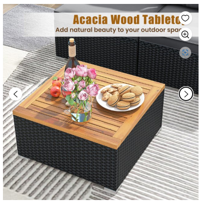 5 Pieces Outdoor Patio Furniture Set Sectional Rattan Sofa and Acacia Wood Coffee Table (Fully Assembled)-Gray